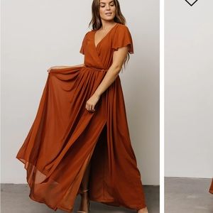 Baltic Born Nutmeg Kristina Chiffon Surplice Neck Front Slit Maxi Dress NWT XS